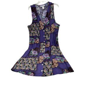 Vintage Impressions Of California Womens Dress L Purple Floral Patchwork Rayon U